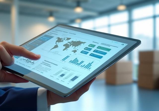 Modern logistics dashboard showing real-time freight tracking and analytics