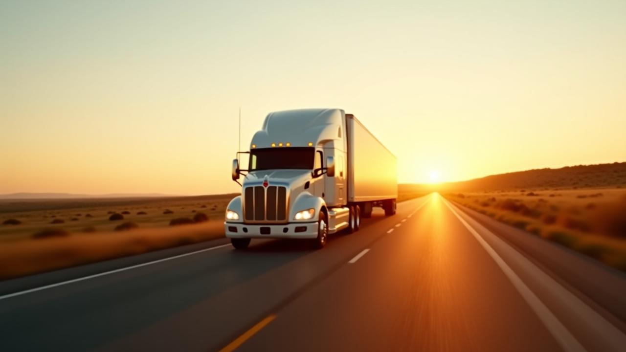 Borregos Transportation truck traversing the Texas Hill Country at sunset